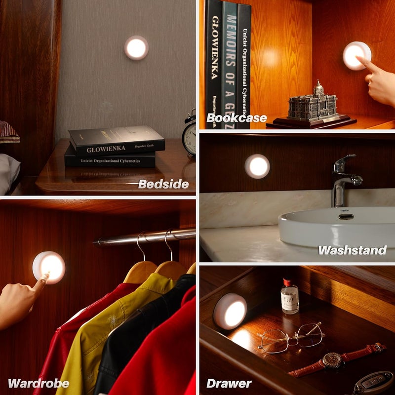 STAR-SPANGLED 4 Pack 3.1” Dimmable Push Tap Lights, Stick on LED Touch Puck Lights AA Battery Operated, 3 Color Modes Sticky Button Lamps for Classroom, Kitchen, Under Cabinet, Closet - Image 4